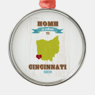 Karte Cincinnatis, Ohio - Zuhause ist, wo das Herz Ornament Aus Metall