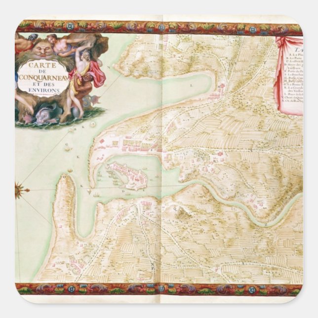 Karte Concarneau Quadratischer Aufkleber (Vorderseite)