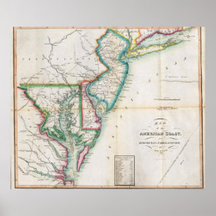 Karte der amerikanischen Küste Poster