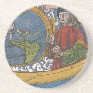 Karte der Amerikas mit dem Entdecker Amerigo Vespu Sandstein Untersetzer
