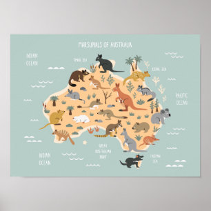 Karte der australischen Marsupials-Kinder Poster