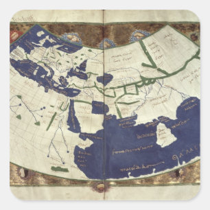 Karte der bekannten Welt, von 'Geographia Quadratischer Aufkleber