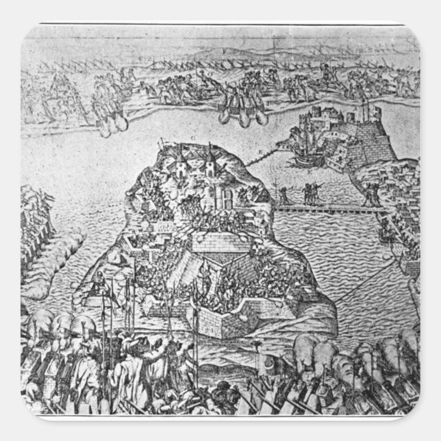 Karte der Belagerung Maltas im Jahr 1565 Quadratischer Aufkleber (Vorderseite)