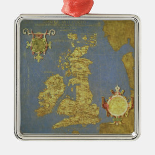 Karte der britischen Inseln des 16. Jahrhunderts Ornament Aus Metall