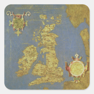 Karte der britischen Inseln des 16. Jahrhunderts Quadratischer Aufkleber
