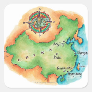Karte der China Quadratischer Aufkleber
