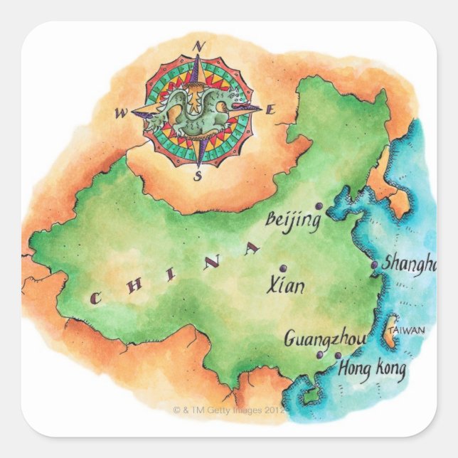 Karte der China Quadratischer Aufkleber (Vorderseite)