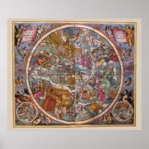 Karte der christlichen Sternbilder, südlicher Himm Poster