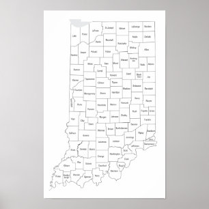 Karte der Countys in Indiana mit Staatsumriss Poster