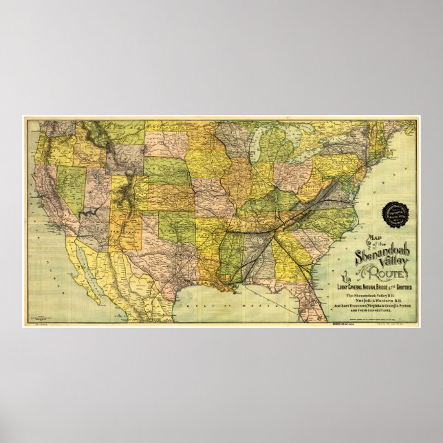 Karte der Eisenbahnstrecke Shenandoah Valley (1890 Poster (Vorne)