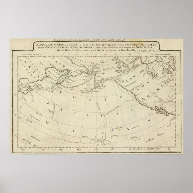 Karte der Entdeckungen von Cook und Clerke 2 Poster (Vorne)