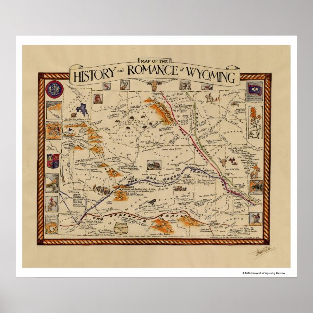 Karte der Geschichte und Romantik von Wyoming Poster (Vorne)