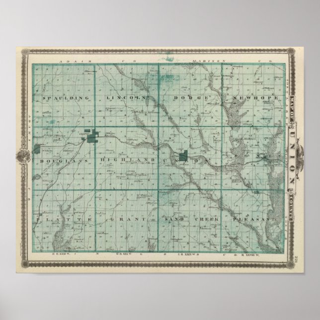 Karte der Gewerkschaft Landkreis, Staat von Iowa Poster (Vorne)