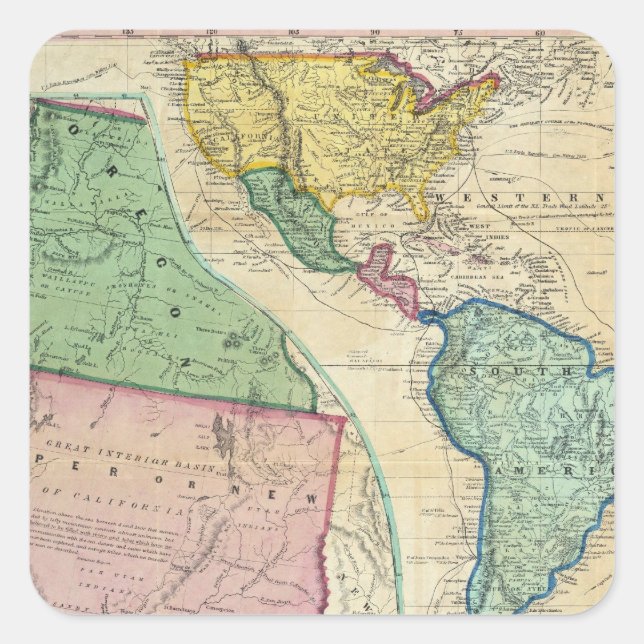 Karte der goldenen Regionen Kaliforniens Quadratischer Aufkleber (Vorderseite)