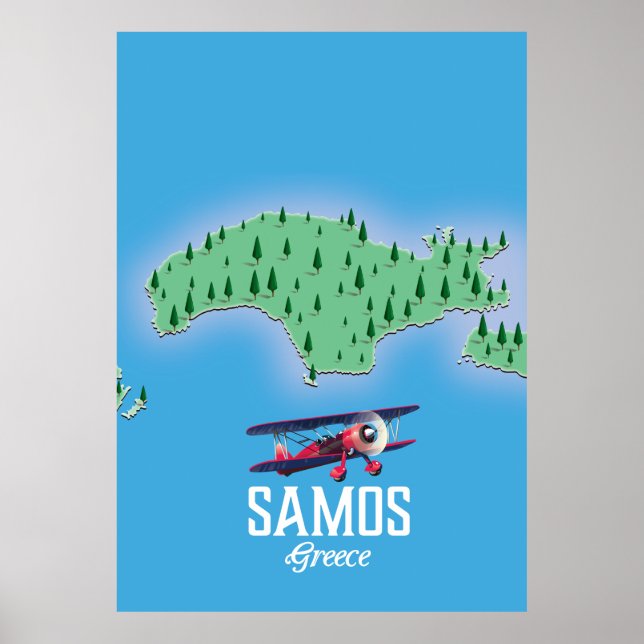 Karte der griechischen Insel Samos Poster (Vorne)