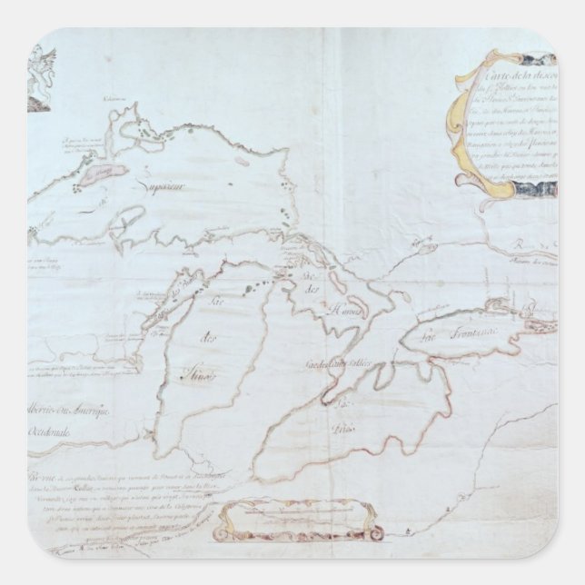 Karte der Großen Seen Quadratischer Aufkleber (Vorderseite)