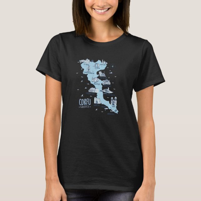 Karte der Insel Korfu Griechenland T-Shirt (Vorderseite)