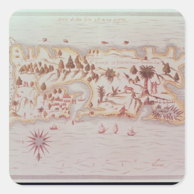 Karte der Insel Puerto Rico, 1599 Quadratischer Aufkleber (Vorderseite)