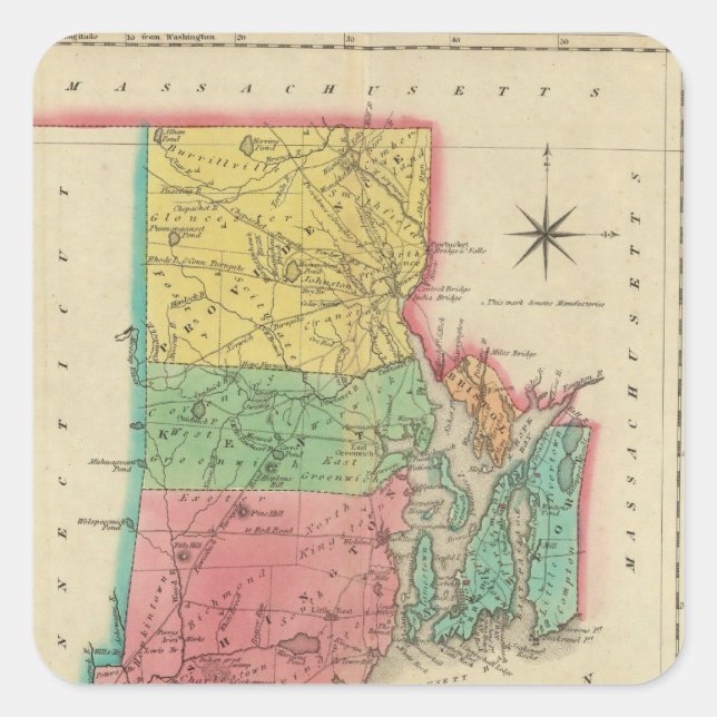 Karte der Insel Rhode Quadratischer Aufkleber (Vorderseite)