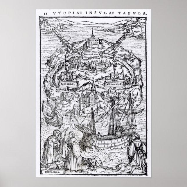 Karte der Insel Utopia, Buch frontispiece Poster (Vorne)