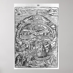 Karte der Insel Utopia, Buch frontispiece Poster