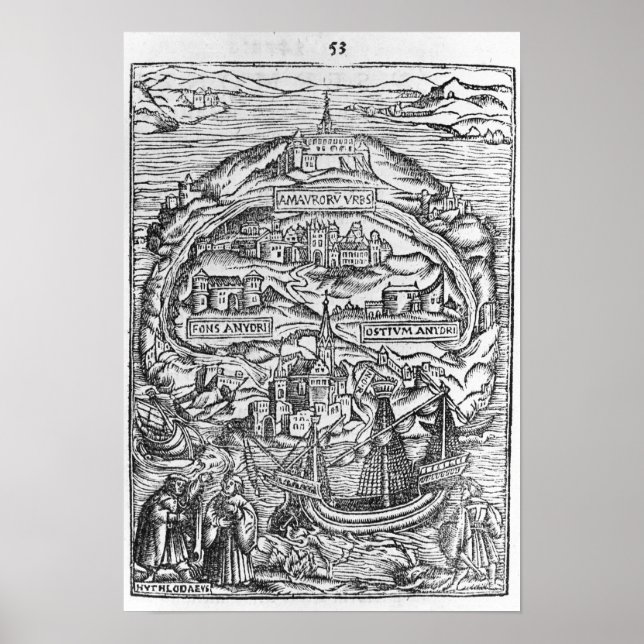 Karte der Insel Utopia, Buch frontispiece Poster (Vorne)