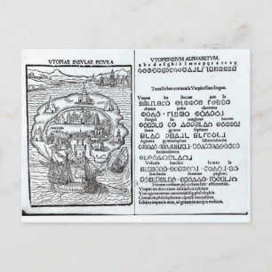 Karte der Insel Utopia mit ihrem Alphabet