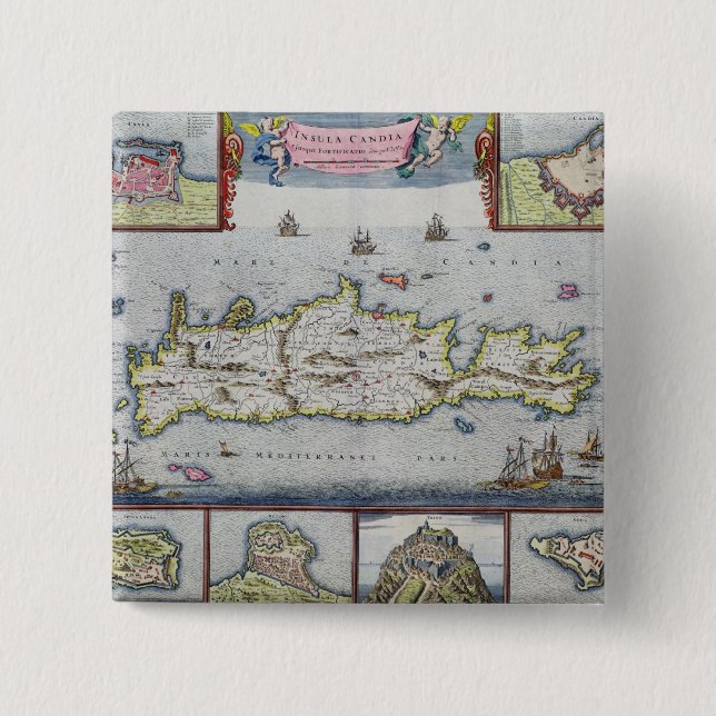 Karte der Insel von Candia Button (Vorderseite)
