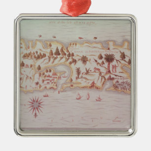Karte der Insel von Puerto Rico, 1599 Silbernes Ornament