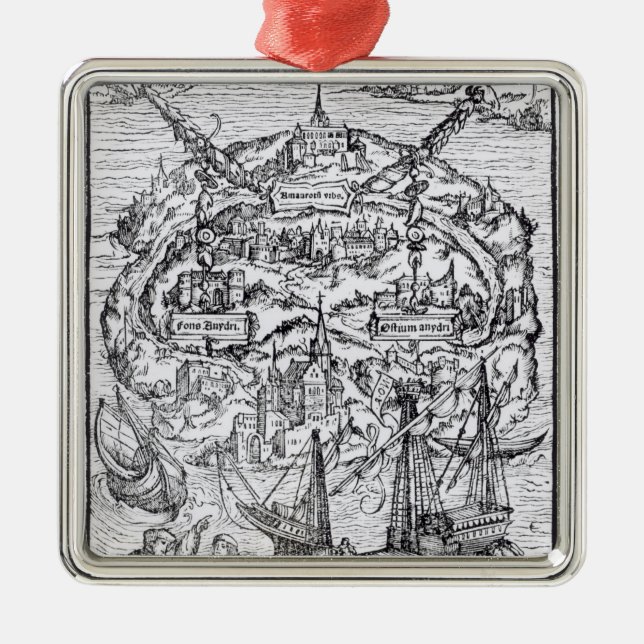 Karte der Insel von Utopie, Buchfrontispiz Ornament Aus Metall (Vorne)