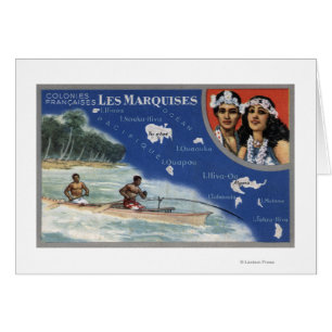 Karte der Inseln, Eingeborene in einem Kanu