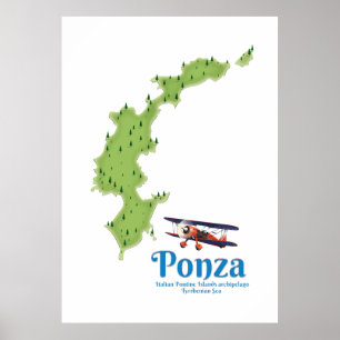 Karte der italienischen Insel Ponza. Poster