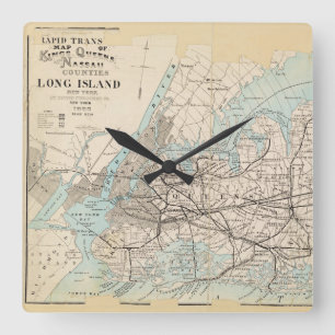 Karte der Könige, Königinnen, Long Island Quadratische Wanduhr