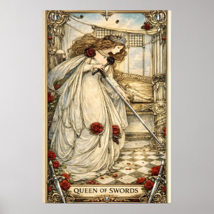 Karte der Königin der Schwerter Tarot Art Nouveau Poster