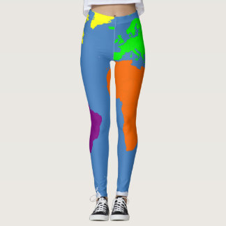 Karte der Kontinente in leuchtenden Farben Leggings