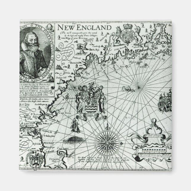 Karte der Küste Neuenglands Magnet (Vorne)