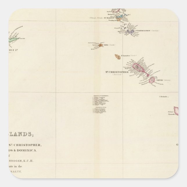 Karte der Leeward-Inseln Quadratischer Aufkleber (Vorderseite)