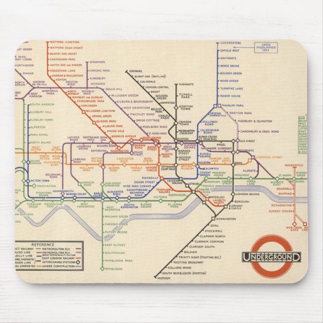 Karte der Londoner Untergrund Railways Mousepad (Vorne)