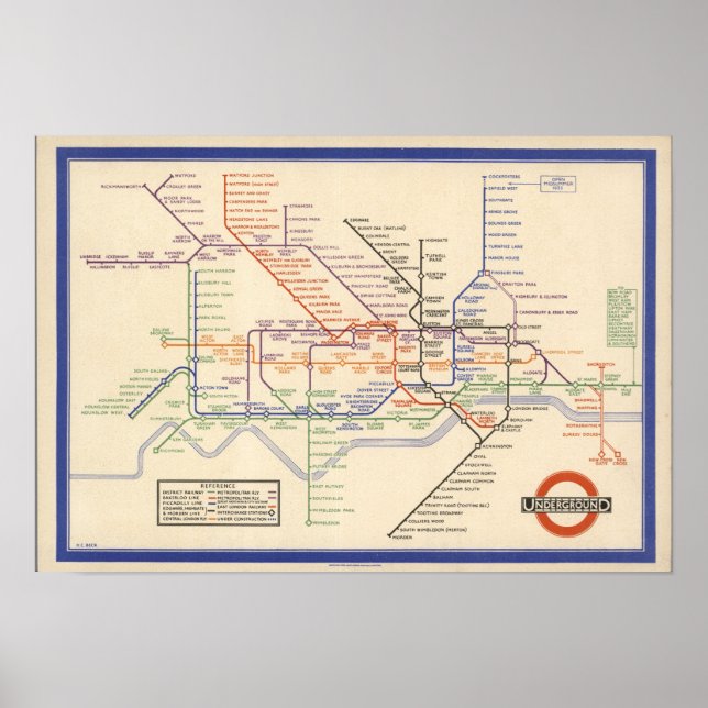 Karte der Londoner Untergrund Railways Poster (Vorne)