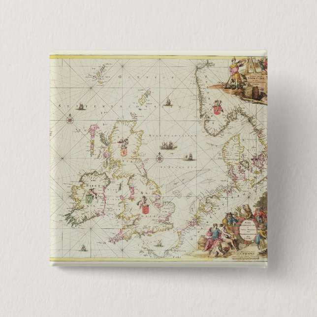 Karte der Nordsee, c.1675 Button (Vorderseite)