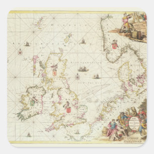 Karte der Nordsee, c.1675 Quadratischer Aufkleber