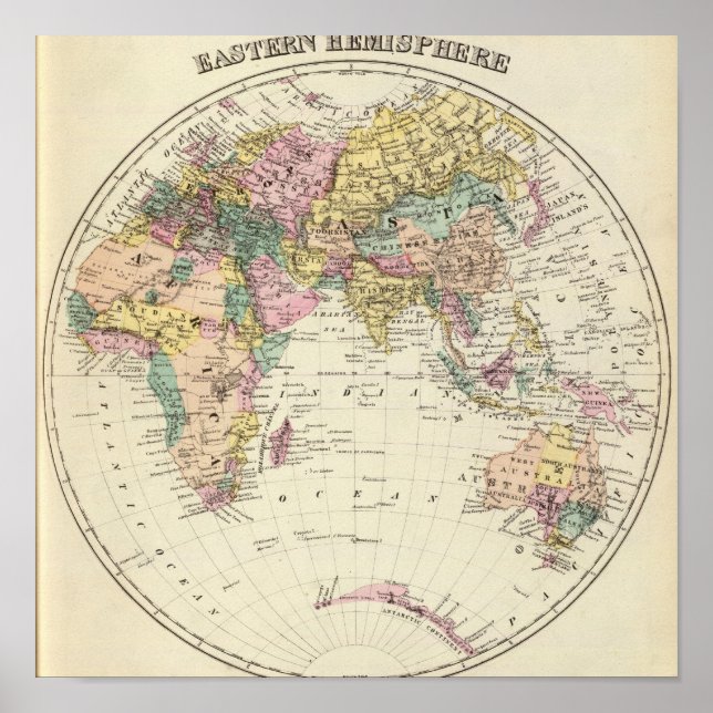 Karte der östlichen Hemisphäre Poster (Vorne)