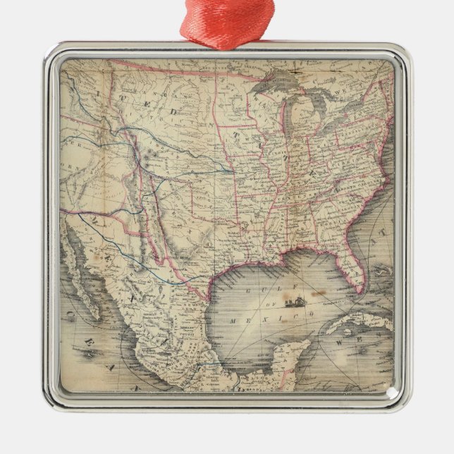 Karte der Staaten Silbernes Ornament (Vorne)
