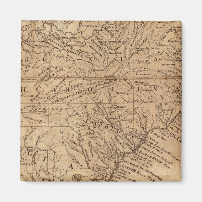 Karte der Staaten Virginia und North Carolina Magnet (Vorne)