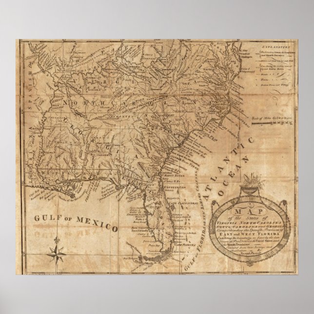 Karte der Staaten Virginia und North Carolina Poster (Vorne)