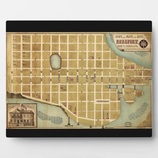 Karte der Stadt Beaufort South Carolina (1860) Fotoplatte (Vorderseite)