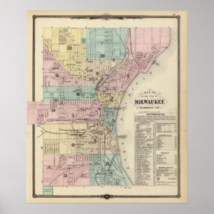 Karte der Stadt Milwaukee, Milwaukee Co Poster