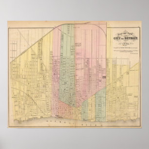 Karte der Stadt von Detroit Poster