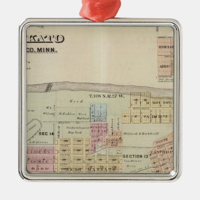 Karte der Stadt von Mankato, Minnesota Silbernes Ornament (Vorne)
