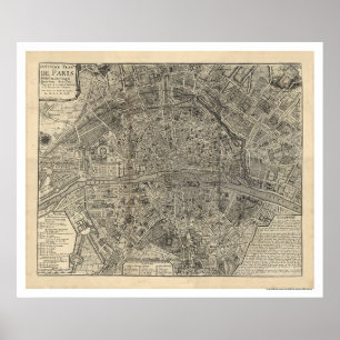 Karte der Stadt von Paris durch Nicolas de Fer Poster